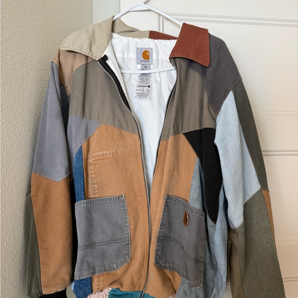 Carhartt Patchwork Work Jacket in Tan, Gray, Brown, Blue